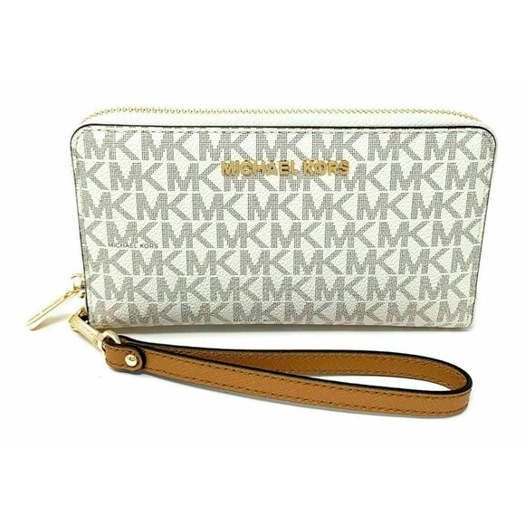S Michael Kors Jet Set Travel Signature Phone Wallet Wristlet Ivory 35F8GTVW9B - Picture 1 of 5